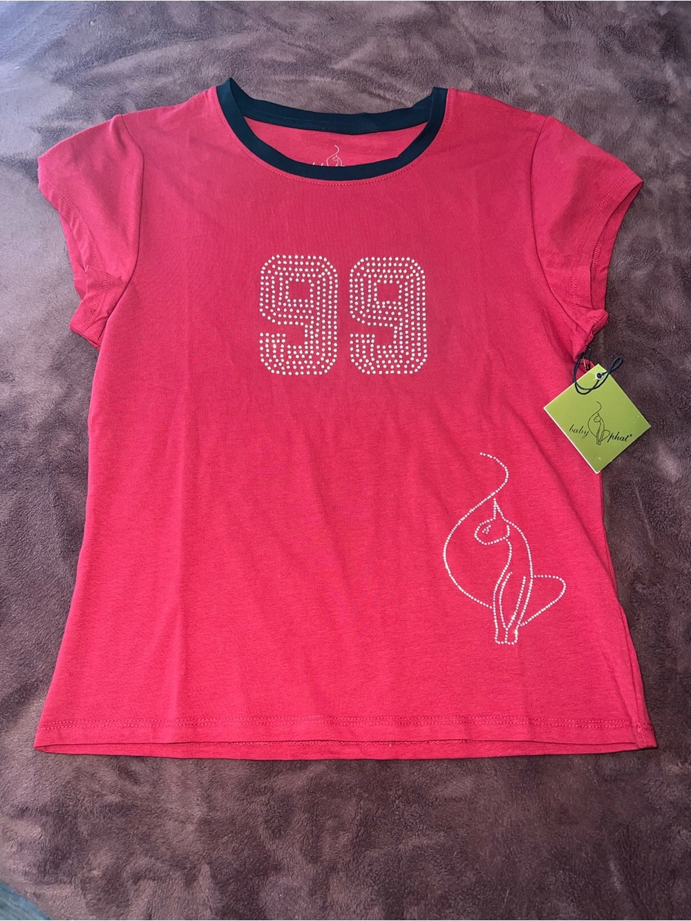 Baby Phat Red Short Sleeve Tee with Rhinestone '99 and Cat Motif